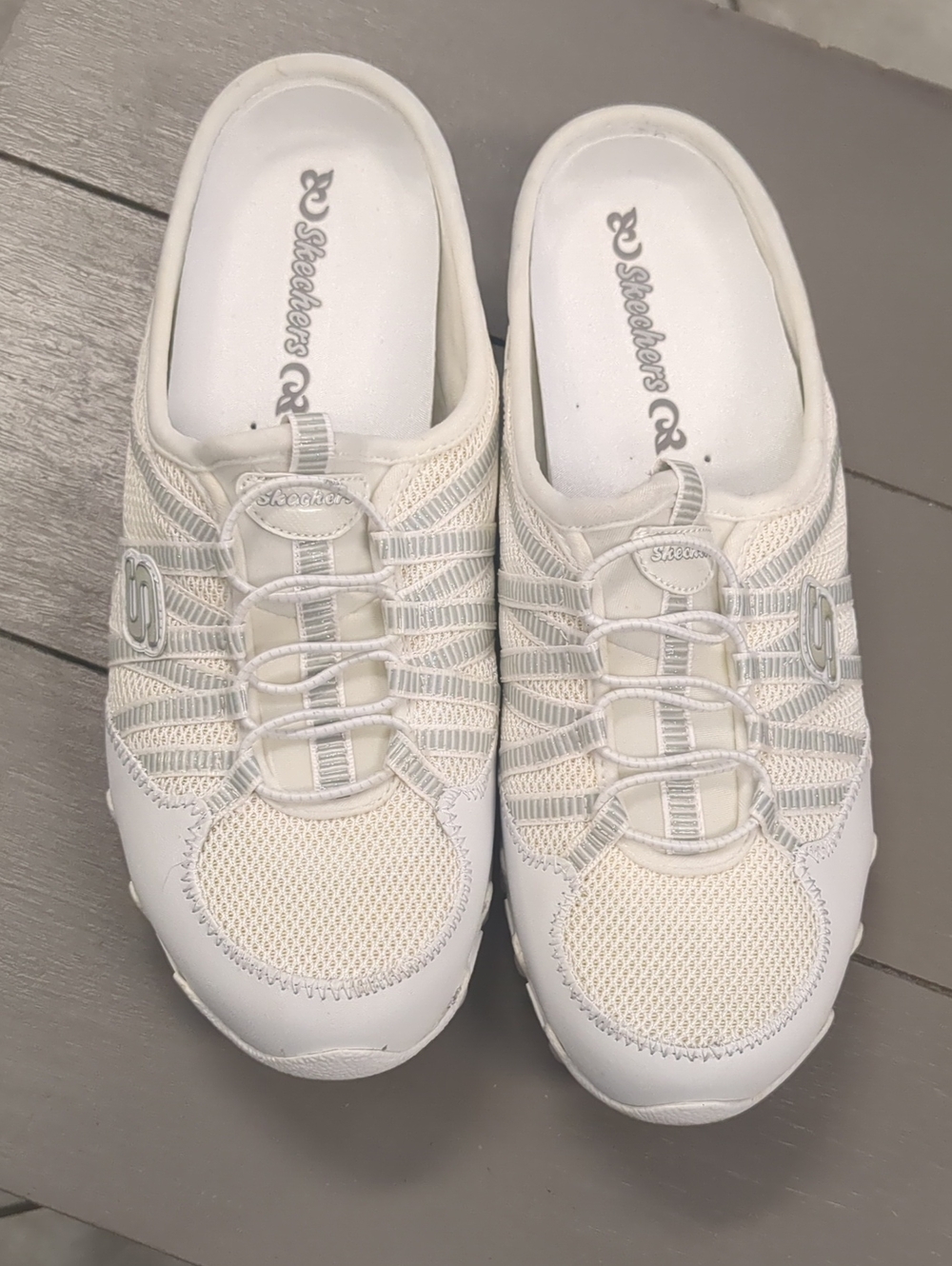 Skechers Women's White Slip-On Mesh Sneaker Clogs